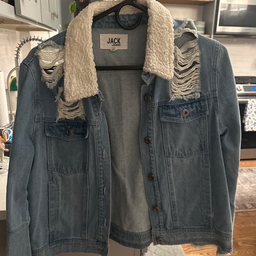 Denim ripped flare sleeve jacket